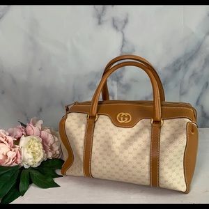 Gucci Vintage Cream and Tan Boston Bag